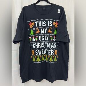 Men’s Black 100% Cotton Short Sleeve Ugly Christmas SweaterT-Shirt 2Xl & 3XL NWT